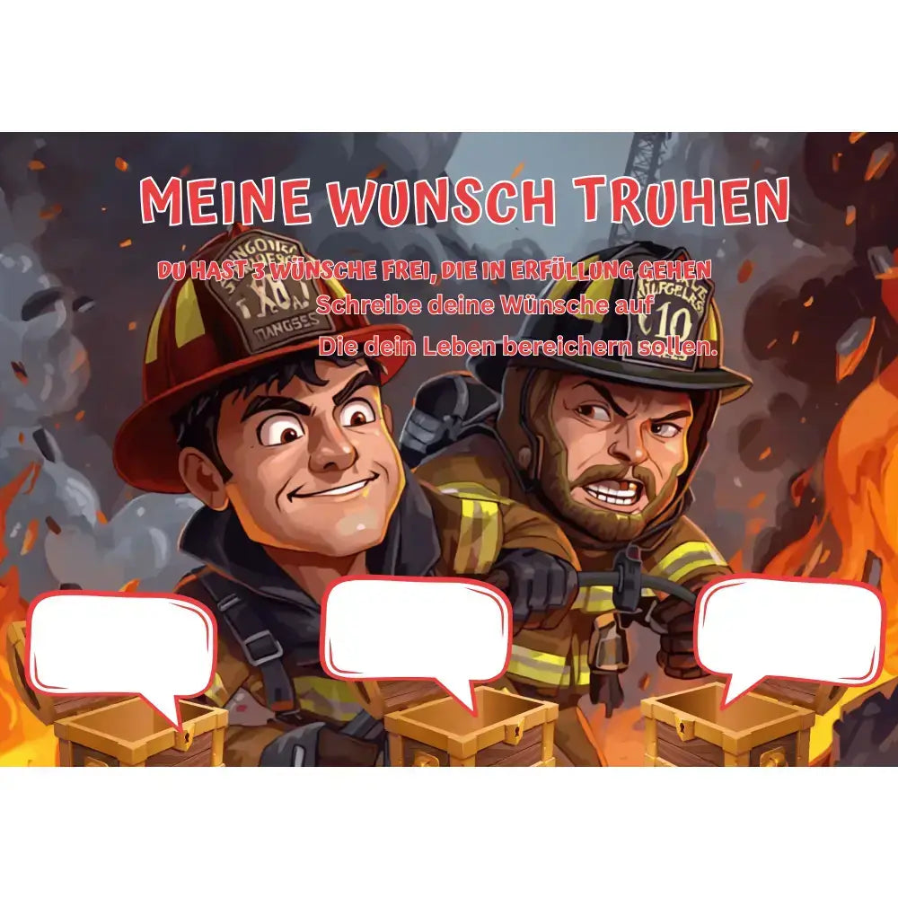 Poster für deine Wünsche zwei Feuerwehrmänner im Cartoon Optik Digital