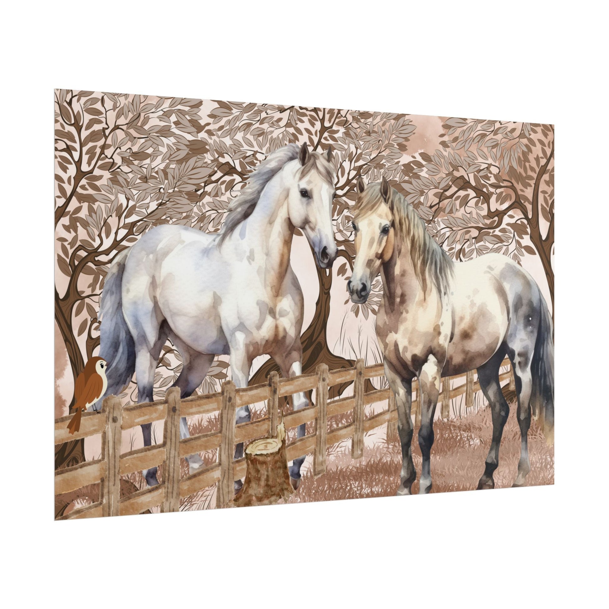 Poster - Zwei Pferde grau weiß kariert begrüßen sich am Zaun - Familientruhe