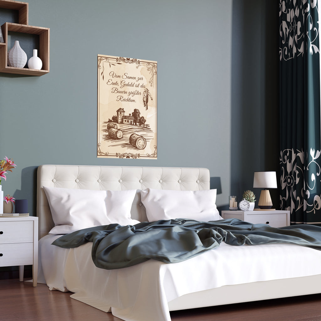 Rustikaler Posterdruck auf Seide, Wandkunst im Vintage - Stil im Landhausstil - Familientruhe