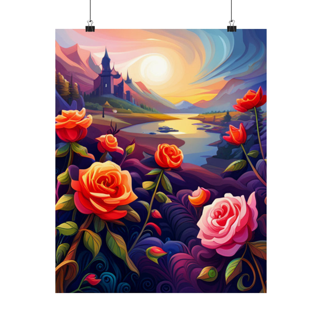 Satinblumen Poster Kunstdruck, Romantisches Wanddekor, Florales Kunstwerk - Familientruhe