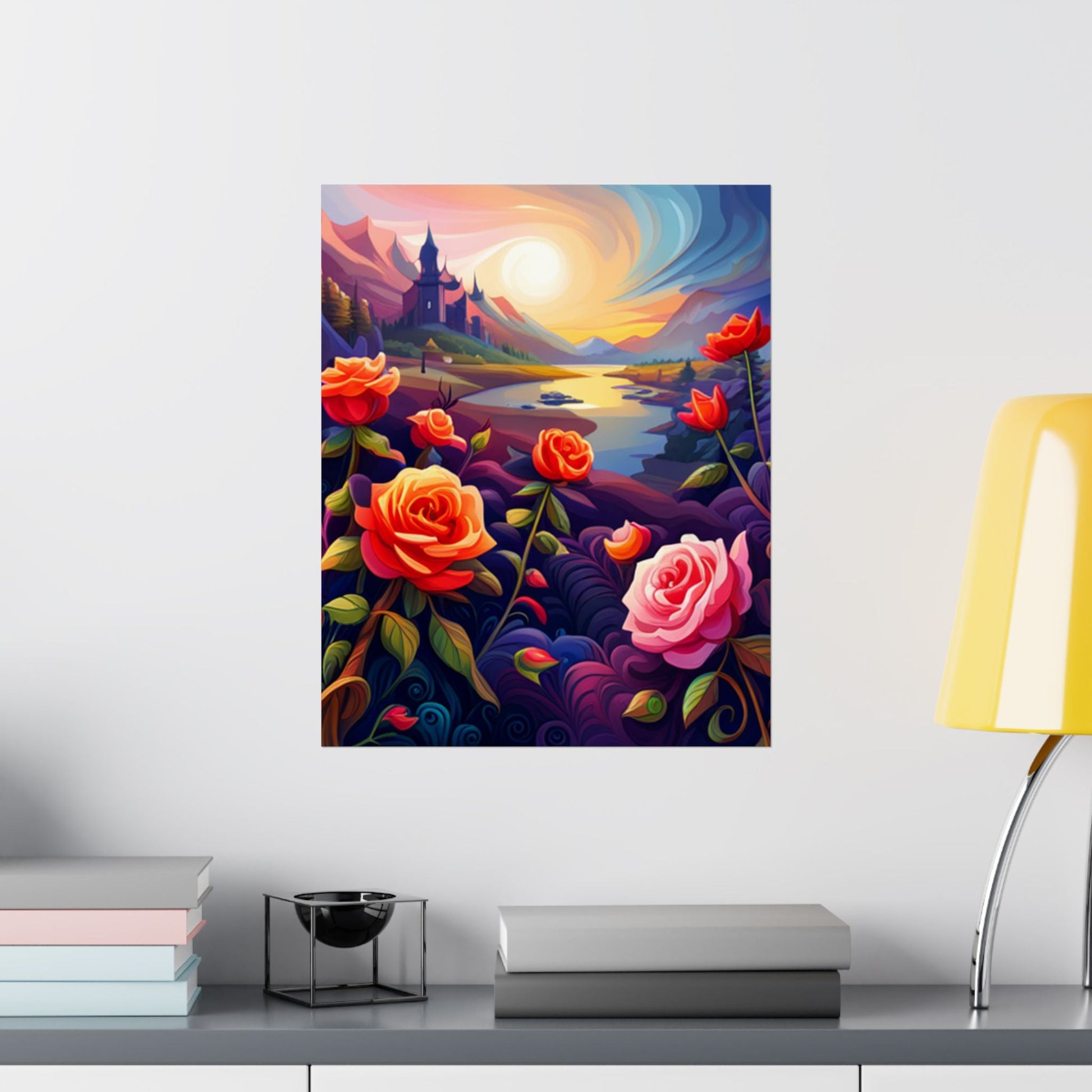 Satinblumen Poster Kunstdruck, Romantisches Wanddekor, Florales Kunstwerk - Familientruhe