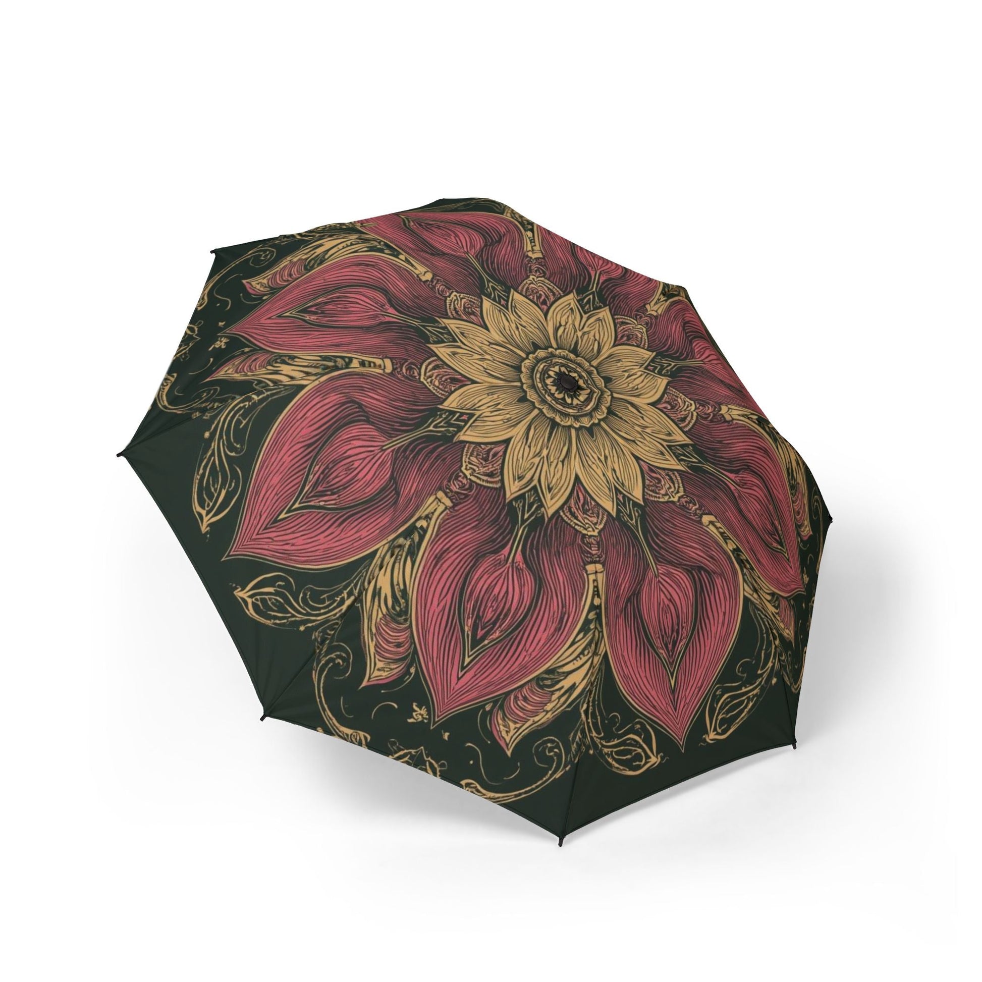 Schicker Regenschirm mit Blumenmuster – elegantes halbautomatisches Faltdesign - Familientruhe