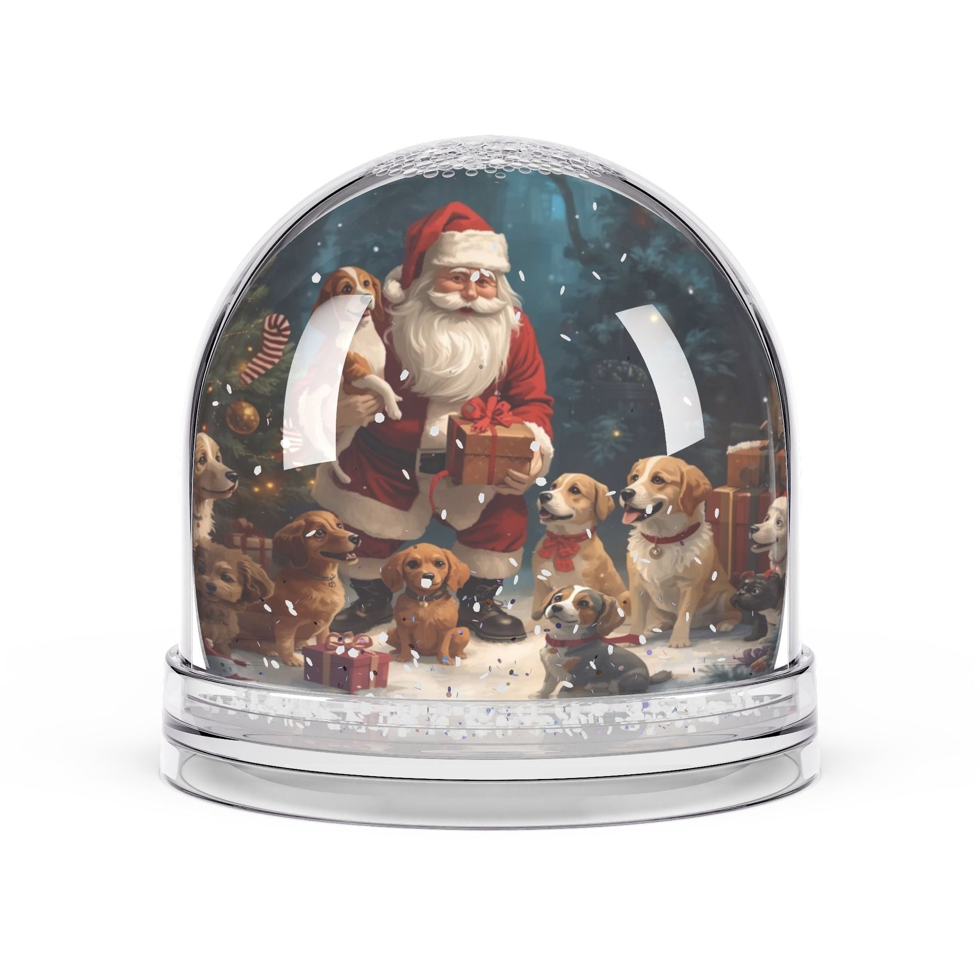 Schneekugel mit Weihnachtsmann - Hund, Weihnachtsdekoration - Familientruhe