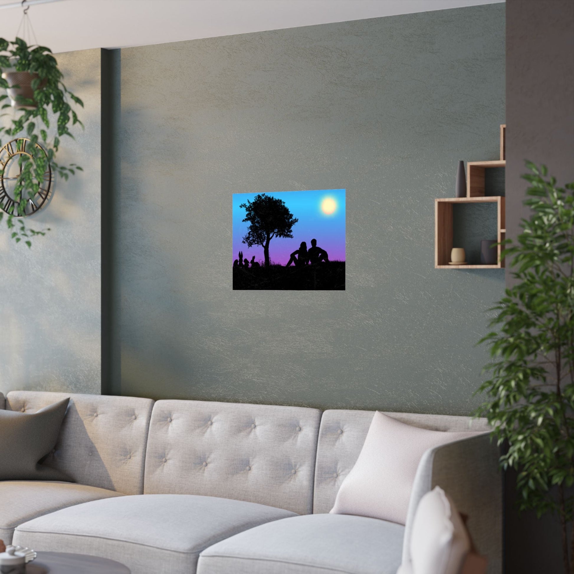 Silhouette Paar Satin Poster, Romantische Wandkunst - Familientruhe