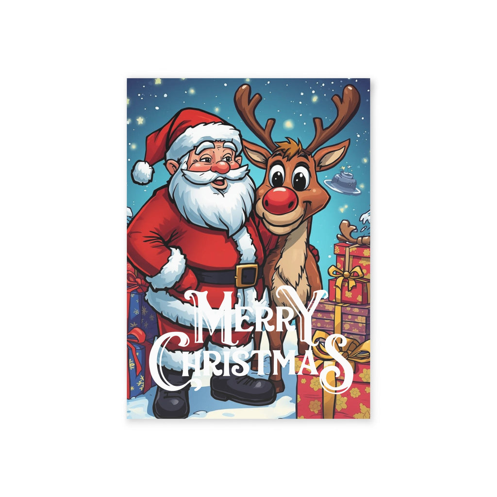 Weihnachtskarten - Verspieltes Weihnachtsmann und Rentier - Familientruhe