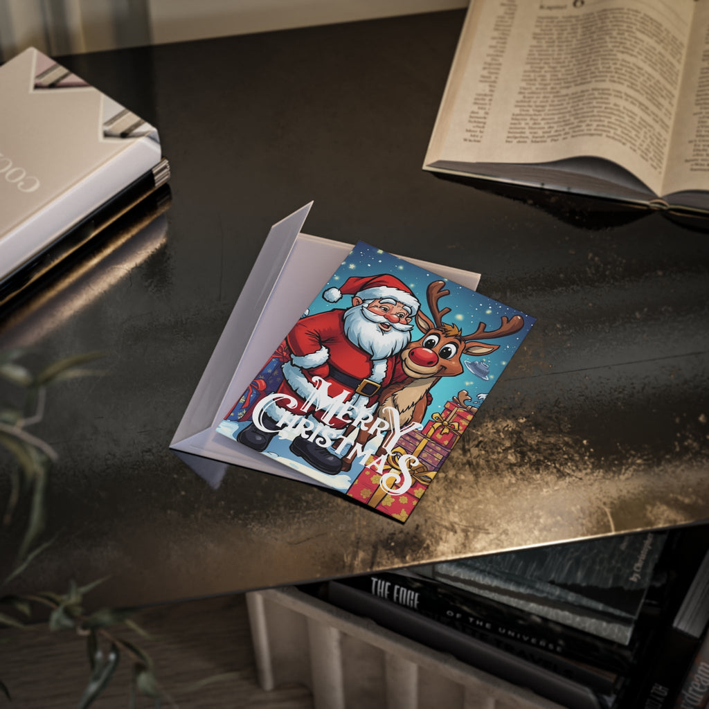 Weihnachtskarten - Verspieltes Weihnachtsmann und Rentier - Familientruhe