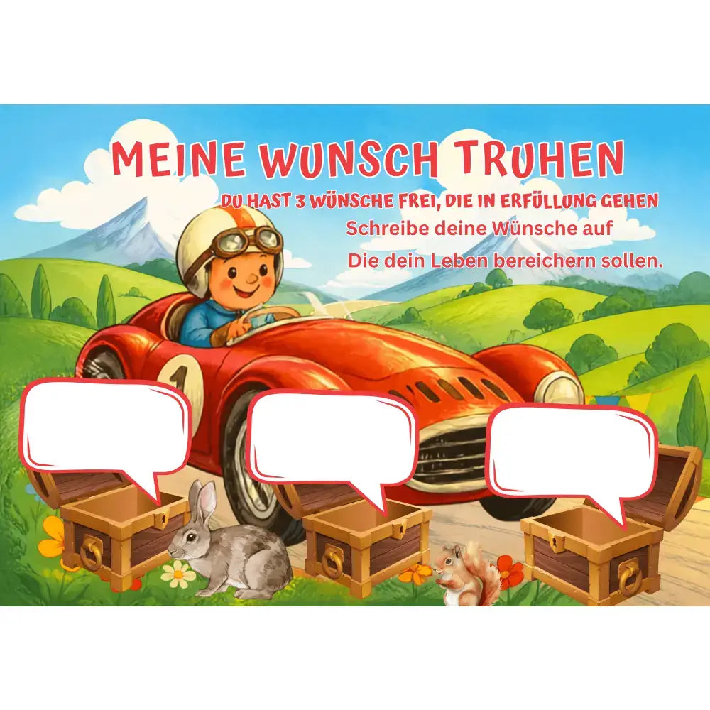Poster für deine Wünsche mit ein rotes Auto auf einer Straße Digital